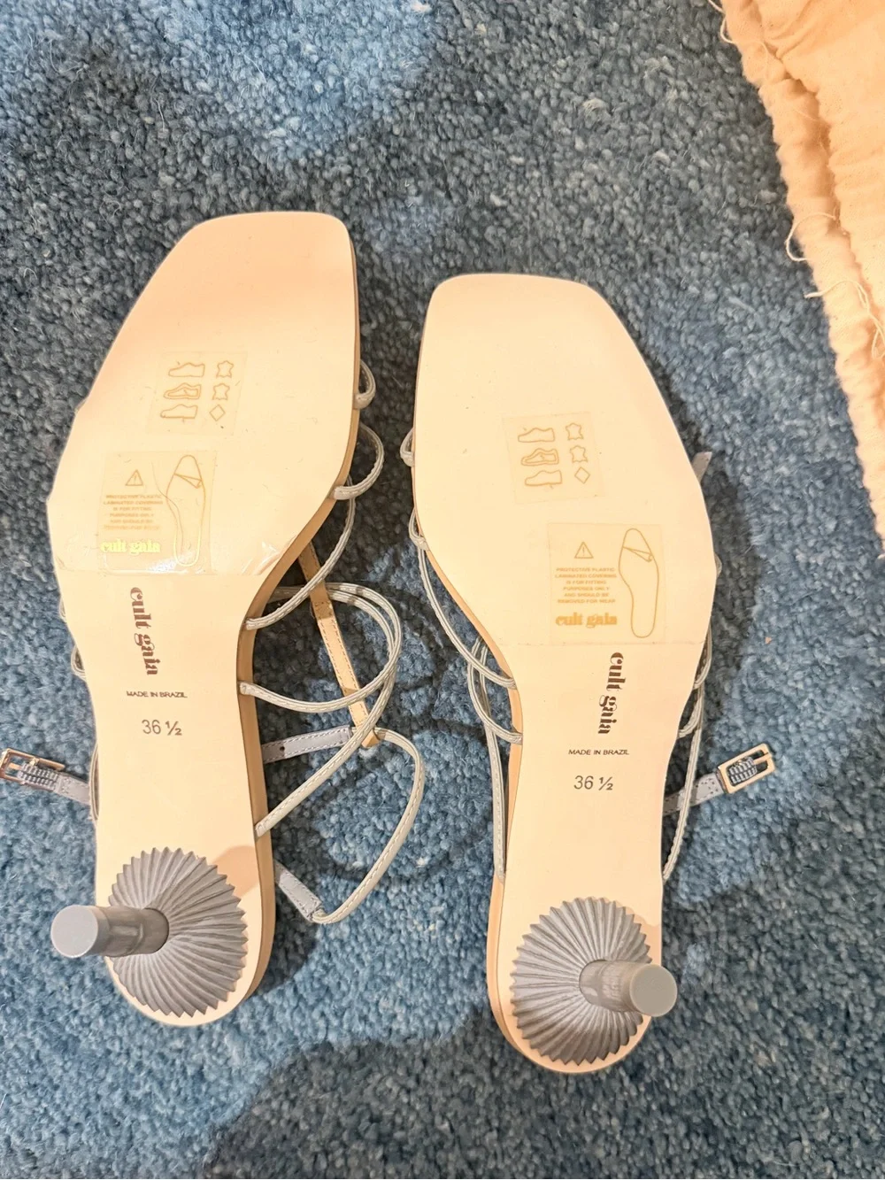 NWT Cult Gaia strappy seashell sandal light blue and yellow. 6.5 (always a 7)